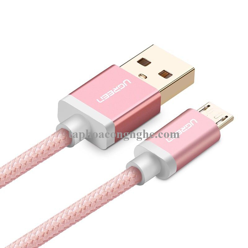 Ugreen 30664 0.5M màu Hồng Cáp sạc truyền dữ liệu USB 2.0 sang MICRO USB đầu mạ vàng US134 30030664